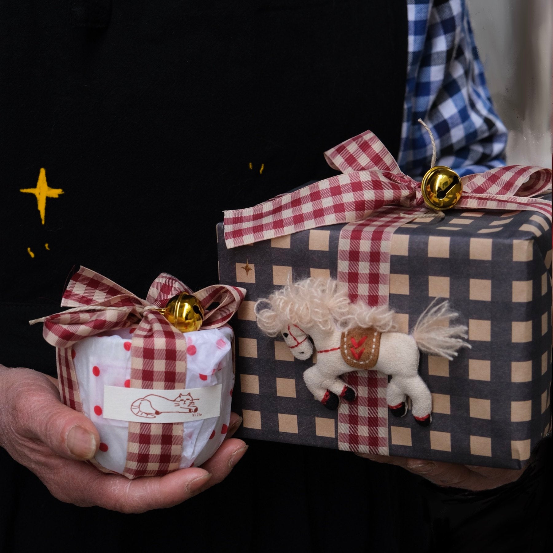 The "Gingham Pony" Keepsake Box — Hand-Poured Ceramic Candle & Felt Ornament Gift Set