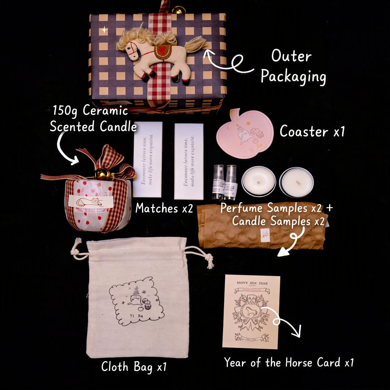 The "Gingham Pony" Keepsake Box — Hand-Poured Ceramic Candle & Felt Ornament Gift Set