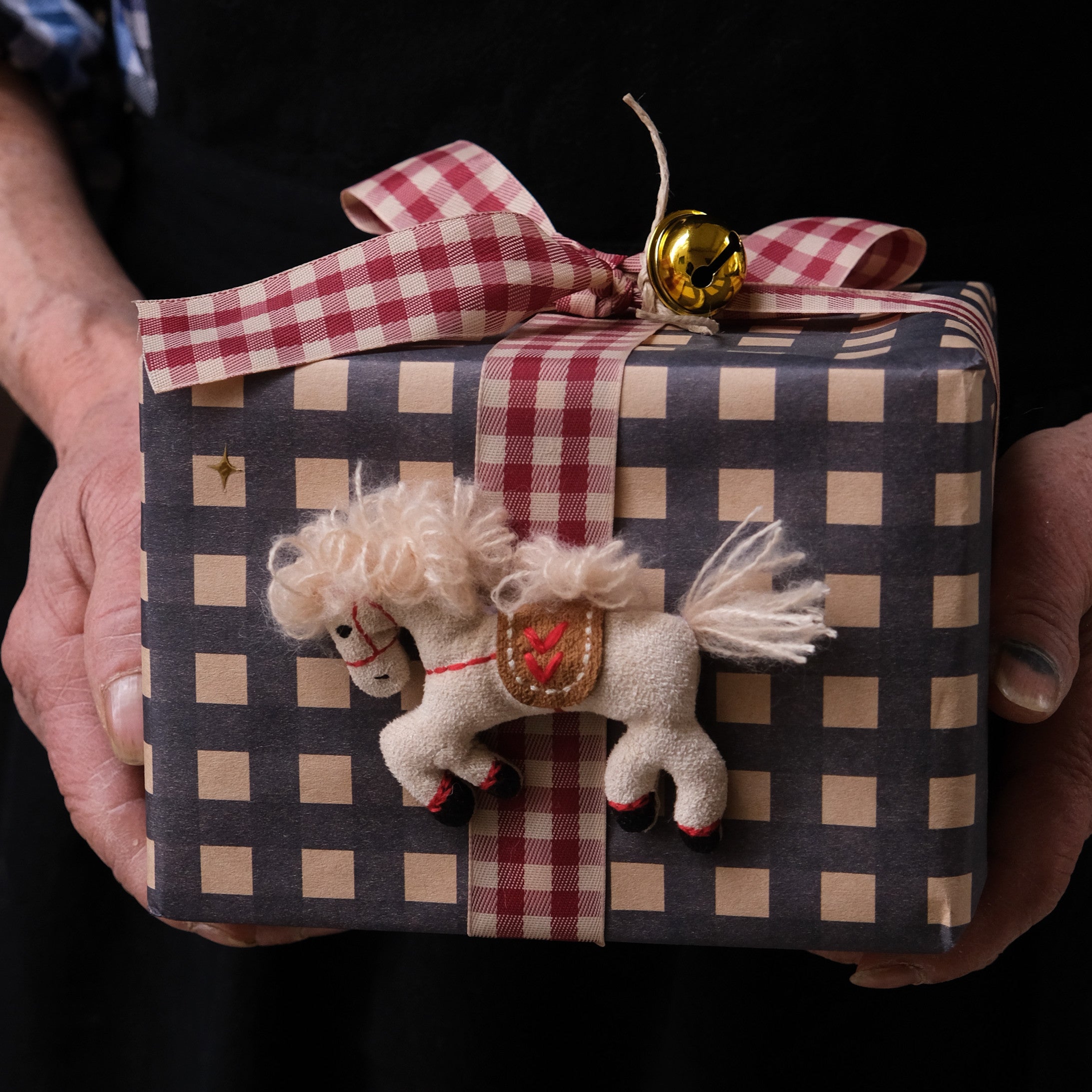 The "Gingham Pony" Keepsake Box — Hand-Poured Ceramic Candle & Felt Ornament Gift Set
