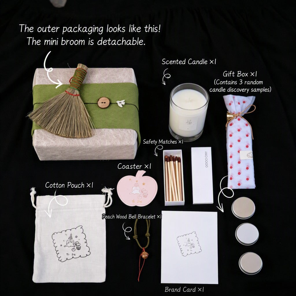The "Cleansing Hearth" Sanctuary Box — Hand-Poured Candle & Detachable Whisk Broom Ritual Set