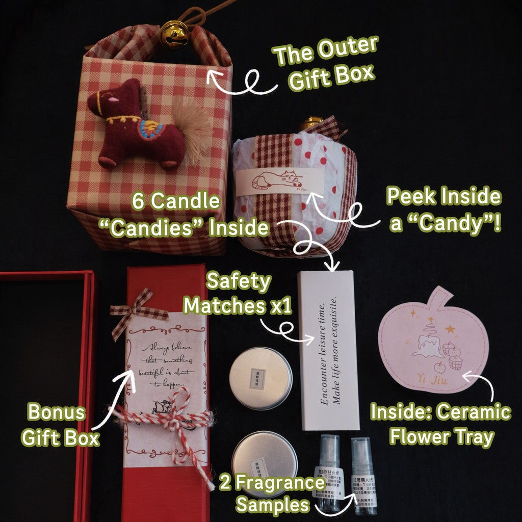 The "Sweet Blossom" Candle Candy Box — 6 Hand-Wrapped Candles, Ceramic Flower Tray & Bonus Gift Set